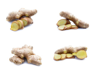 Ginger root on a white background.Collage