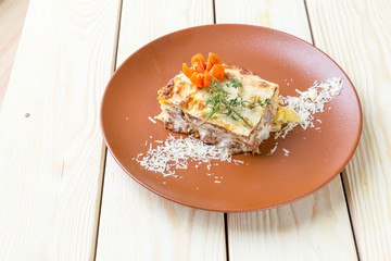 Homemade Pasta with Cheese on the Wooden Background, Healthy Food, Free Space for Text