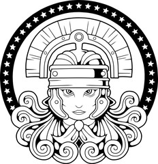 cute mythological Valkyrie in a helmet, coloring book, illustration design