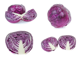 set of red cabbage isolated on white