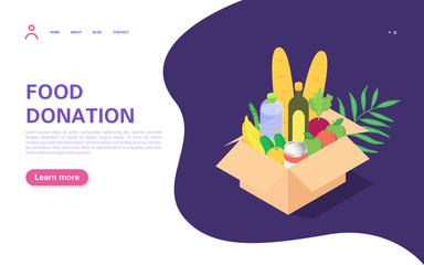 Donation and food distribution concept. Box with food. Volunteer movement. Helping the needy.