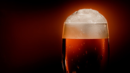 Lager beer settles in the glass with a white cap of foam