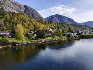Casual photo at the village Eidfjord at autumn, Norway