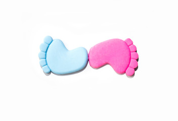 Baby Shower Invitation Feet concept. baby foot steps. blue and pink foot
