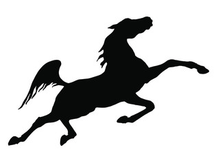 "flying" horse, black silhouette on white background, isolated monochrome image