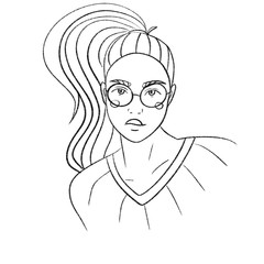 Cute face of a girl. Raster line illustration of a female. Realistic woman  for creating fashion prints, postcard, wedding invitations, banners, arrangement illustrations, books, covers.