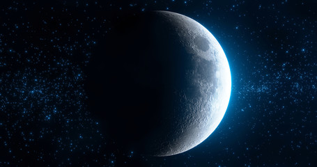 Moon Phase: Waxing Crescent. 3d illustration