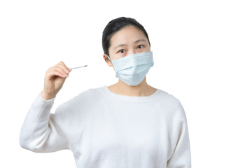 Bust of sick girl on white background