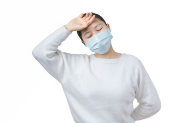 Bust of sick girl on white background