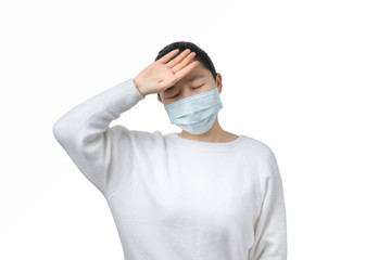 Bust of sick girl on white background