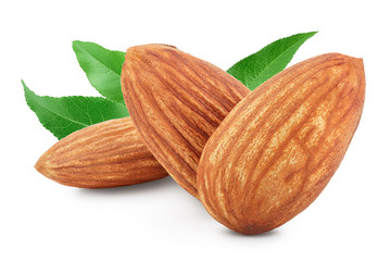 Almonds nuts isolated on white background with clipping path and full depth of field.