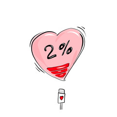 Depleted heart that requires recharging, the concept of a departed love or a sick heart. Hand-drawn in a flat cartoon style. Doodle for textiles, t-shirts or postcards.