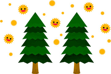 花粉を撒き散らす杉の木