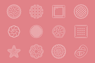 Cookie Icons set - Vector outline symbols of sweet dessert for the site or interface