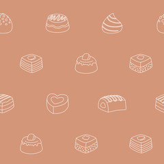 Sweet chocolate background - Vector seamless pattern of dessert, candy, truffle and snack for graphic design