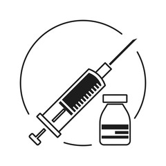 Injection syringe illustration. Flat style. Isolated. 