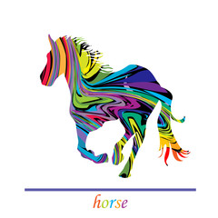 Fantastic colored horse galloping over white background