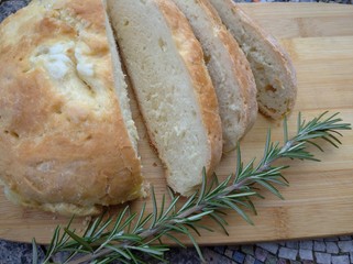 Traditional Serbian pogaca bread on wooden table, macro, food