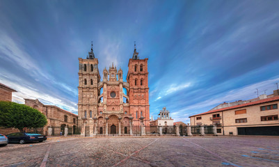 Astorga, Spain. Exterior of Cathedral (Catedral de Santa Maria de Astorga) - city's historic landmark