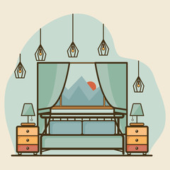 Cozy modern bedroom in a flat style with muted colors