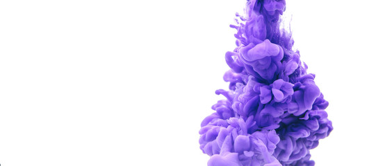 Abstract form purple color ink in water on an isolated white background with copy space