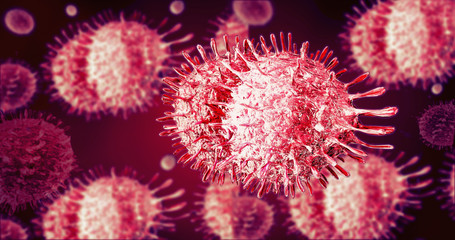 Close up virus spread in the body on microscope view , 3D rendering.