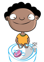 cute black boy washing hands disease prevention hygiene