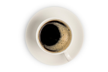 Coffee cup top view isolated on white background