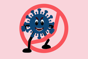 2019-nCoV virus bacteria goes through stop sign. from Wuhan novel coronavirus. pandemic outbreak. vector illustration.