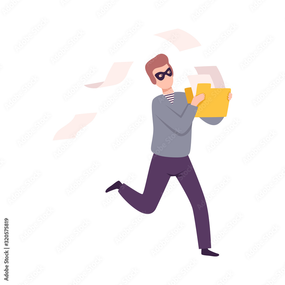 Poster hacker stealing email, cyber internet security, computer attack vector illustration