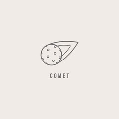 Outline Comet. Thin Line Stroke. Minimalistic Icon. Graphic vector abstract logo. Cartoon style, simple design. Space and science trendy illustration. The icon is isolated
