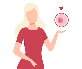 Egg Donation, Healthy Young Woman Holding Oocyte Vector Illustration
