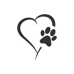 Animal love symbol paw print with heart, isolated vector © Maksim