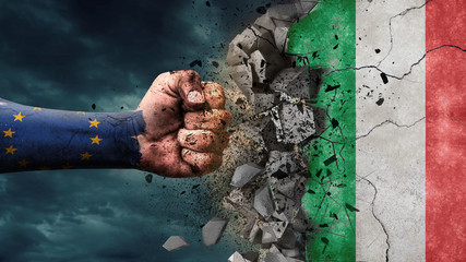 Fist breaking rock. EU destroying Italy © JustLife