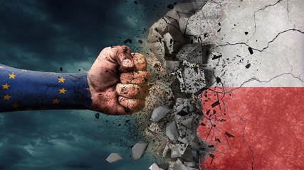 Fist breaking rock. EU destroying Poland