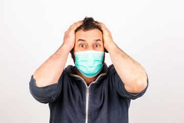 man with a mouthguard isolated against white background