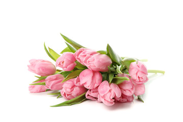 Obraz premium Bouquet of pink tulips isolated on white background