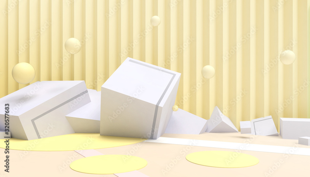 Aufkleber podium geometry circle ball and rectangular minimal modern creative concept on yellow wall backgroun