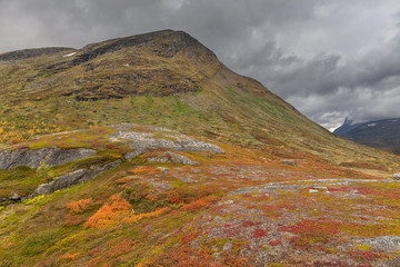 View to Sarek National Park in autumn, Sweden, selective focus