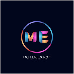 Initial letter ME curve rounded logo, gradient vibrant colorful glossy colors on black background