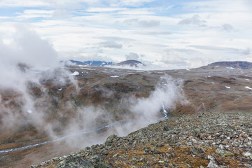 View to Sarek National Park in autumn, Sweden, selective focus