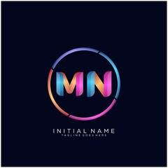 Initial letter MN curve rounded logo, gradient vibrant colorful glossy colors on black background