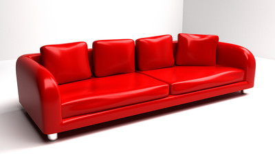 Red sofa in the living room 3d render