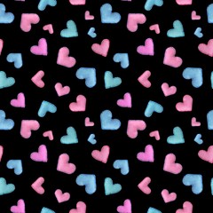Seamless pattern with red and blue felt hearts on a black background for Valentine's day. Can be used for fabric, wrapping paper, invitation