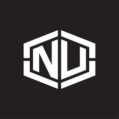 NU Logo monogram with hexagon shape and piece line rounded design tamplate