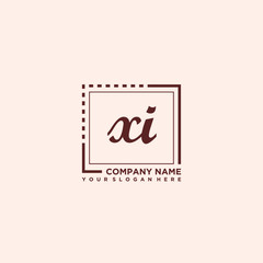 XI Initial handwriting logo concept, with line box template vector