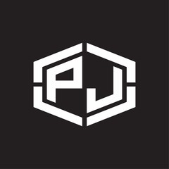 PJ Logo monogram with hexagon shape and piece line rounded design tamplate