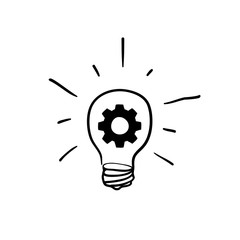 handdrawn innovation icon. Light bulb and cog inside. Premium quality graphic design element. doodle