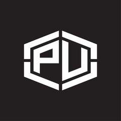 PU Logo monogram with hexagon shape and piece line rounded design tamplate