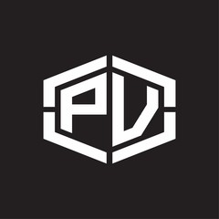 PV Logo monogram with hexagon shape and piece line rounded design tamplate